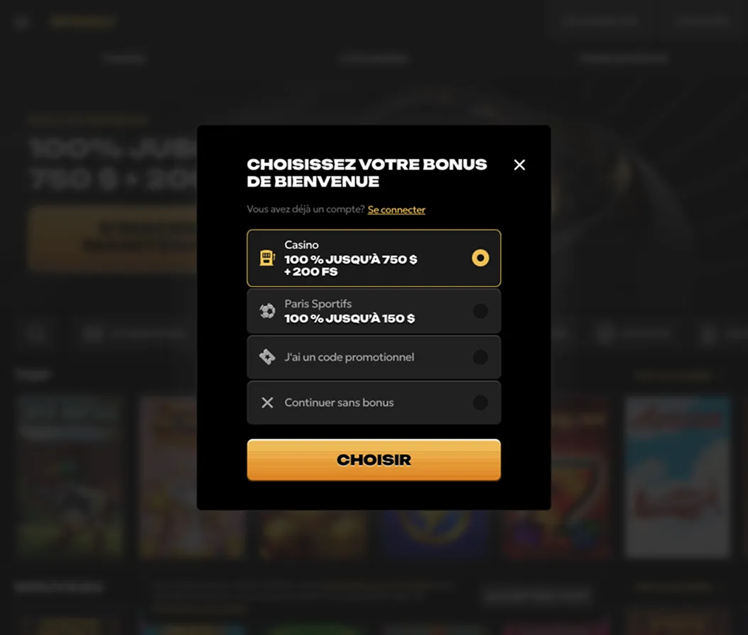 Comment s’inscrire au Spinsy Casino
